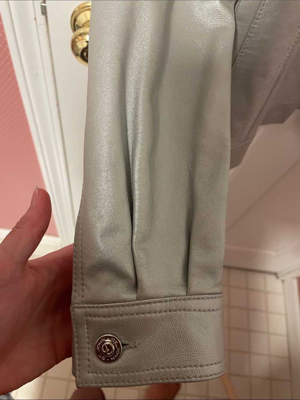 St. John Silver Leather Button-Front Jacket - Picture 6 of 8